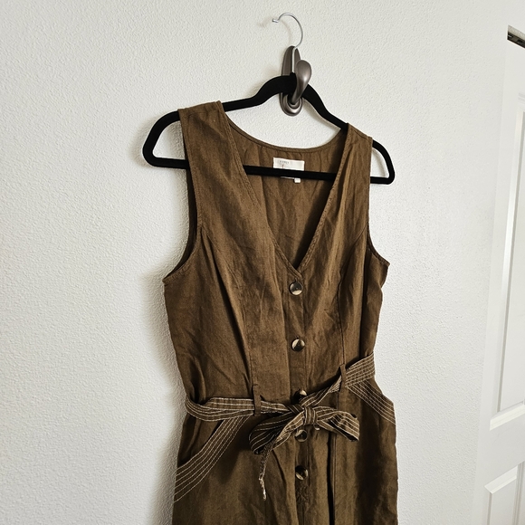 Anthropologie Rhian Belted Button Jumpsuit | Size 10 | Olive Green - Picture 3 of 14